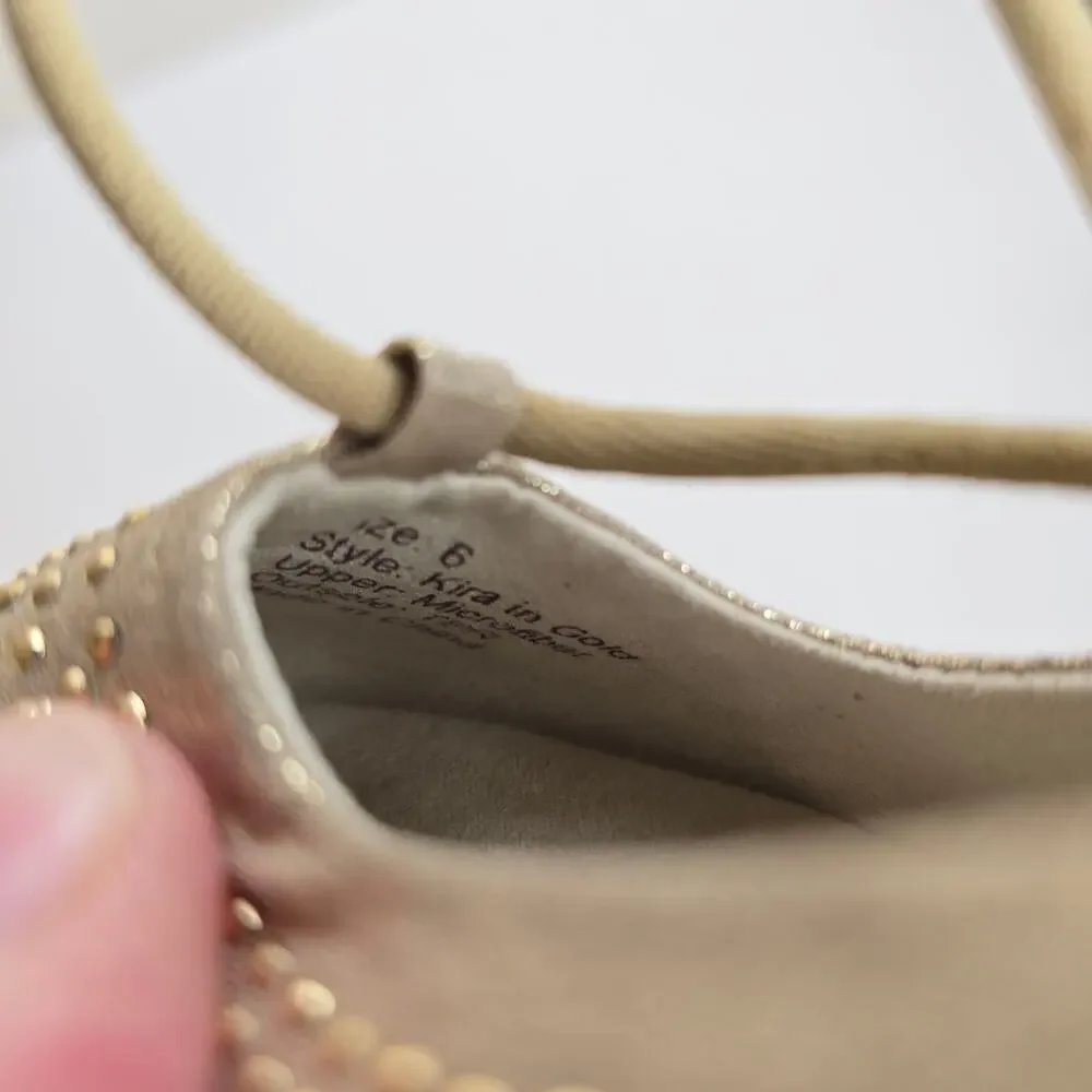 Joyfolie Kira Gold Ballet Flats Size 6 Studded Lace Up Shoes